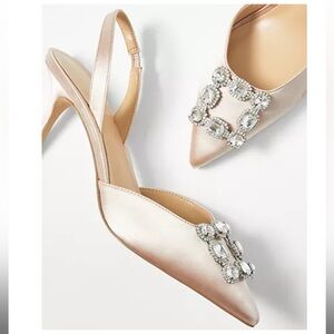 Studio Collection Crystal Buckle Satin Slingback Pumps